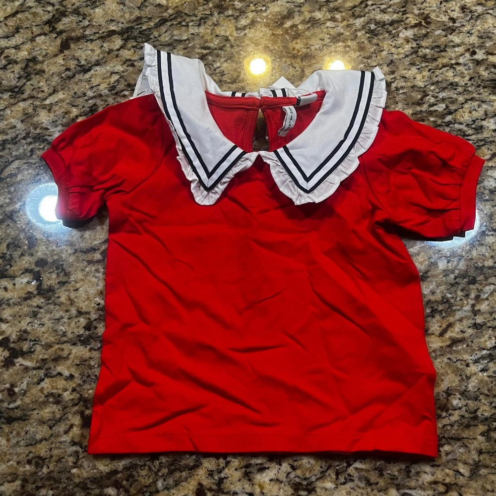NEW Janie and Jack Red Nautical Peter Pan‎ Collar Top Girls 18-24 Months